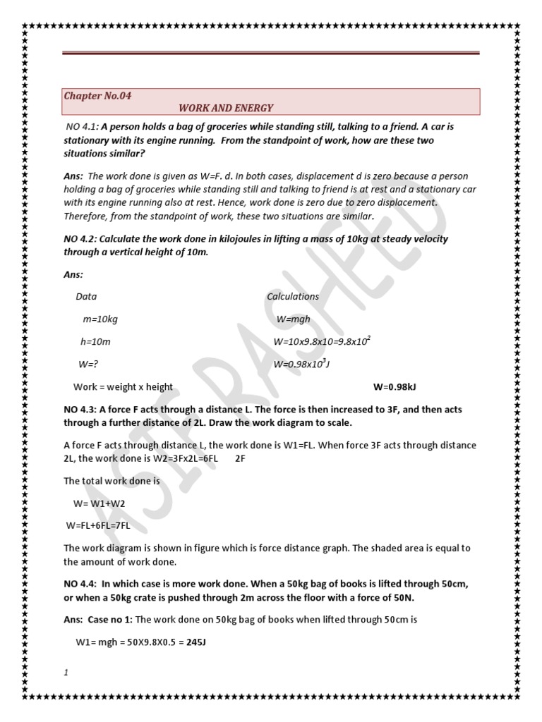 Chapter No 4 Short Answers Potential Energy Mass