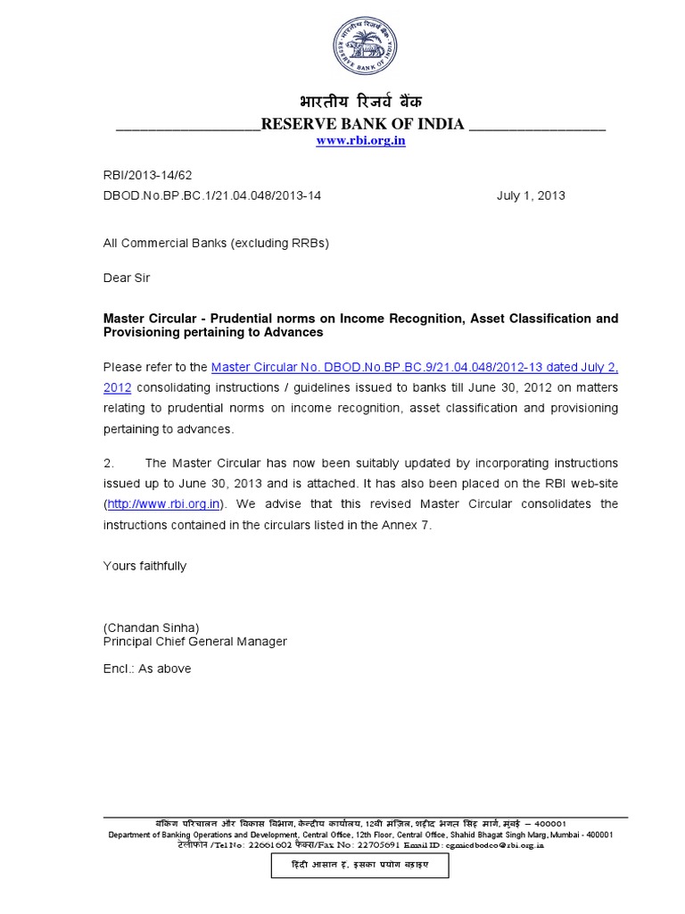 RBI NPA Classification Guidelines 2023 | PDF | Debits And Credits | Loans