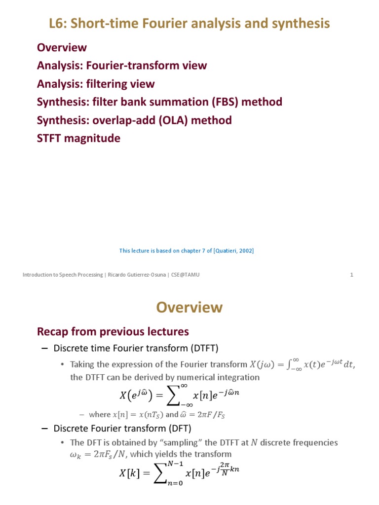 L6: Short-Time Fourier Analysis and Synthesis | PDF | Fourier Analysis ...