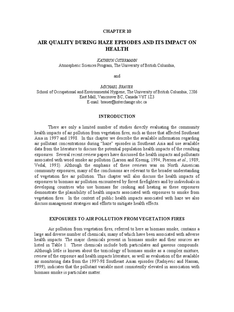 Air Quality During Haze Episodes and Its Impact On Health | PDF