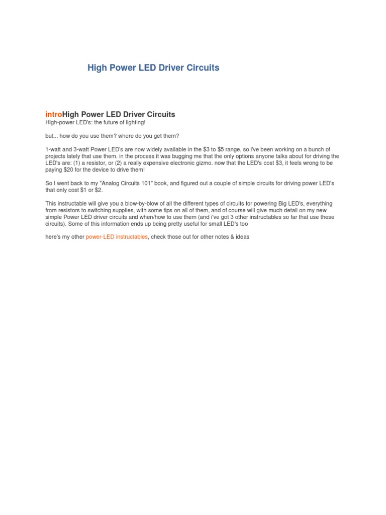 High Power Led Driver Circuit Circuit Diagram