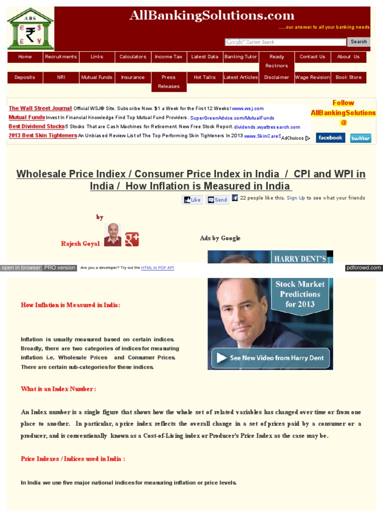 Wholesale Price Indiex / Consumer Price Index in India / CPI and WPI in