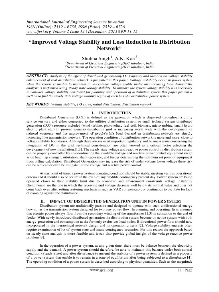 Improved Voltage Stability and Loss Reduction in Distribution Network ...