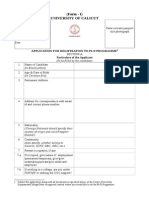 Application Form For PH.D Registration