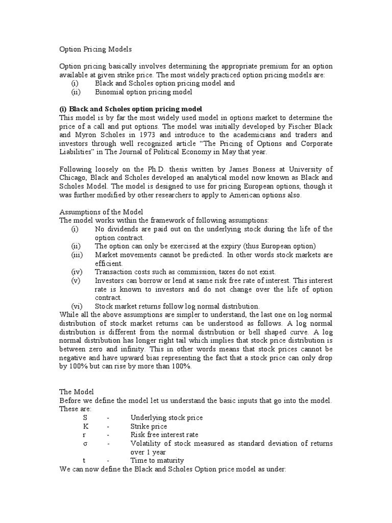 Overview of Option Pricing Models | PDF | Greeks (Finance) | Option ...