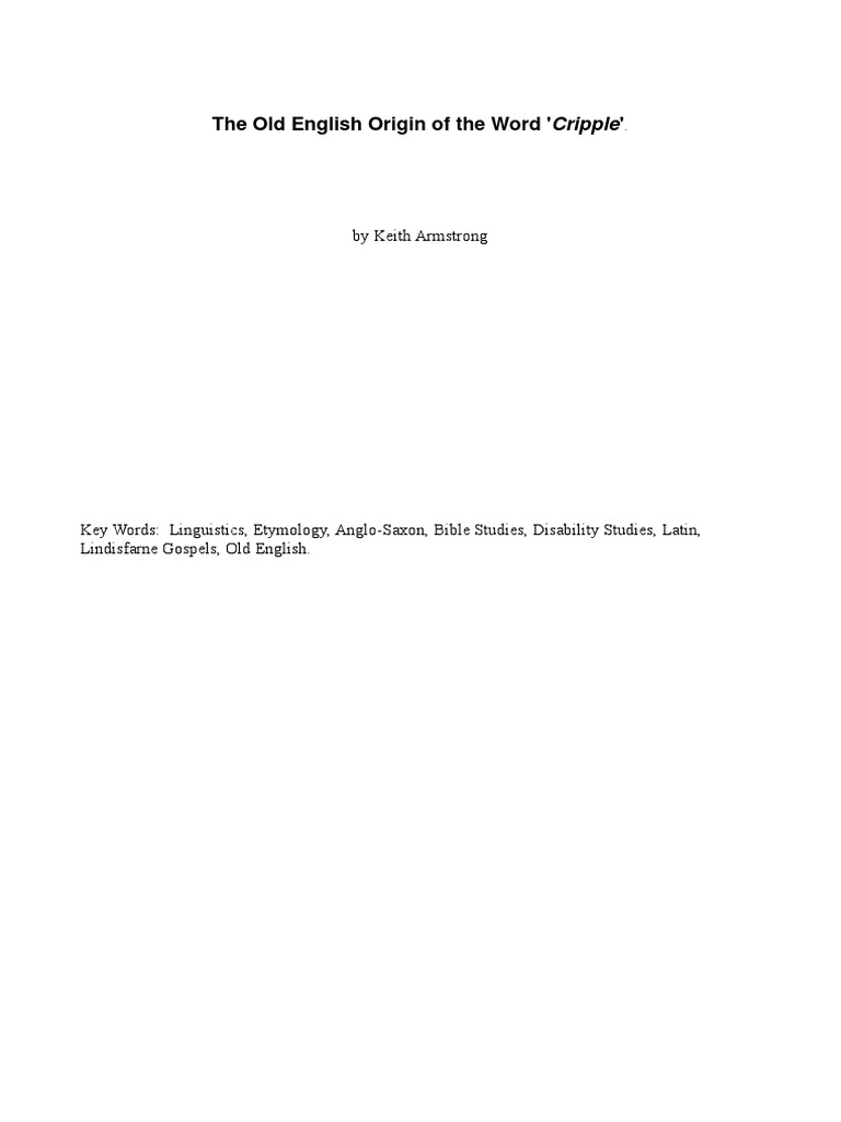 The Old English Origin of The Word Cripple Revised Ke PDF Anglo