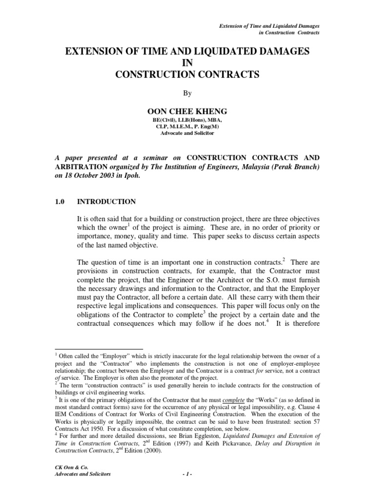 Extn of Time & LD in Construction Contracts | PDF | Liquidated Damages ...