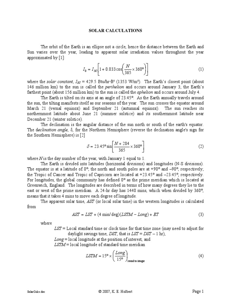 Solar Calculation | PDF