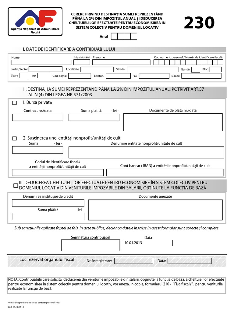 Formular 230 Cerere Doi La Suta Editabil