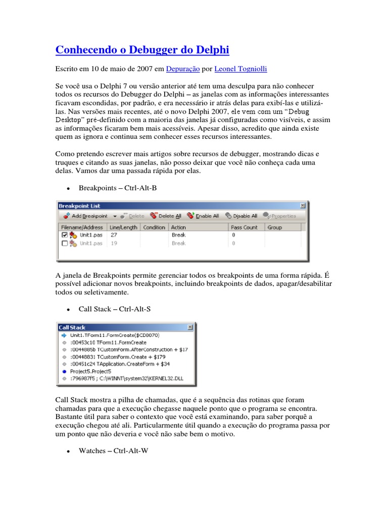 Recursos do Debugger no Delphi 2007 | PDF | Thread (informática ...