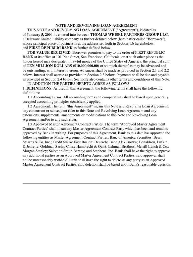 Loan Revolver Agreement PDF Security Interest Banks