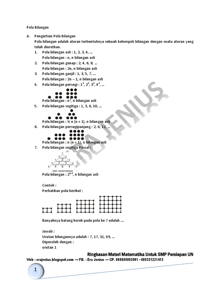 Soal Un Matematika Dan Pembahasan Materi Pola Bilangan Tingkat Smp