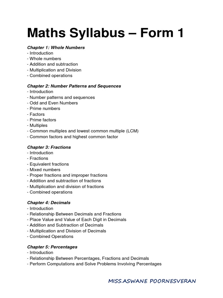 Form 1 Mathematics Notes Pdf Area Fraction Mathematics