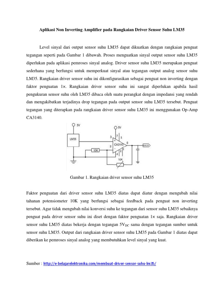 Aplikasi Non Inverting Amplifier Pada Rangkaian Driver Sensor Suhu LM35 ...