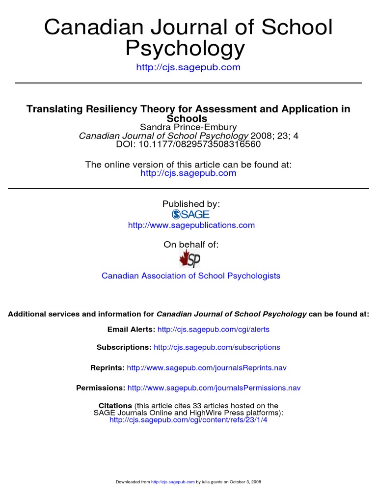 Resiliency Theory Pdf Psychological Resilience School Psychology