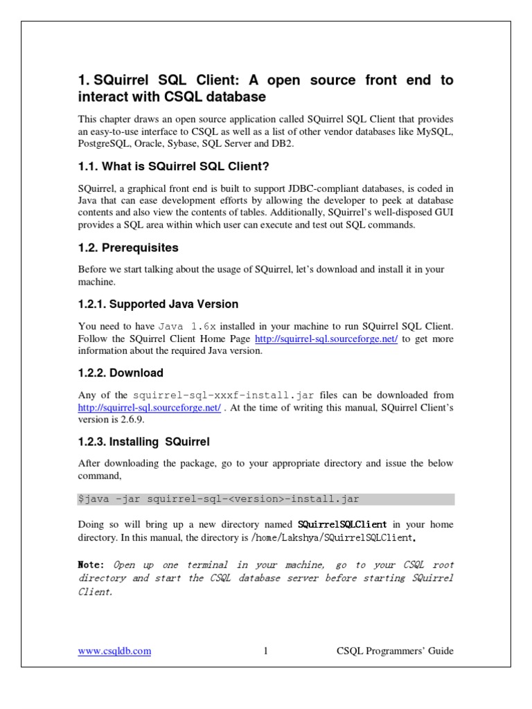 SQuirrel SQL Client: A Front End To Interact With CSQL Database | PDF ...