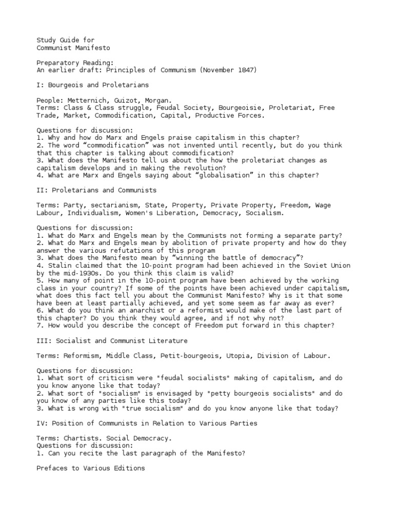 Study Guide For Communist Manifesto | PDF | The Communist Manifesto