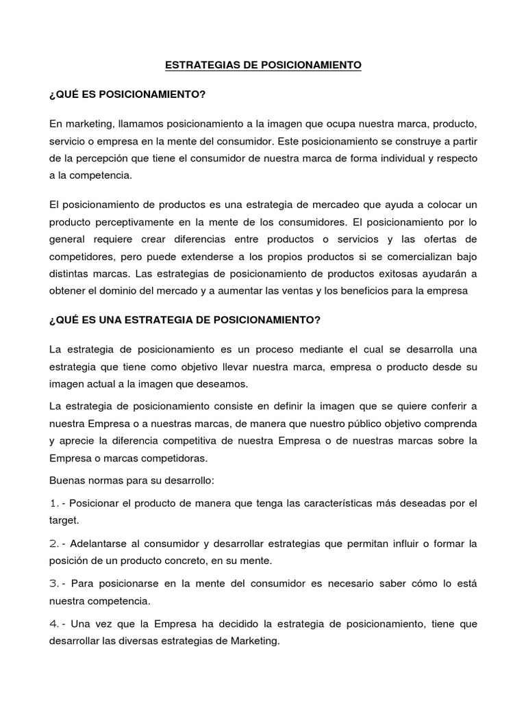 Estrategias de Posicionamiento en Marketing | PDF | Producto (Negocio ...
