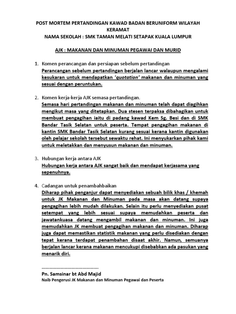 Post Mortem Pertandingan Kawad Badan Beruniform Wilayah Keramat 2013 Pdf