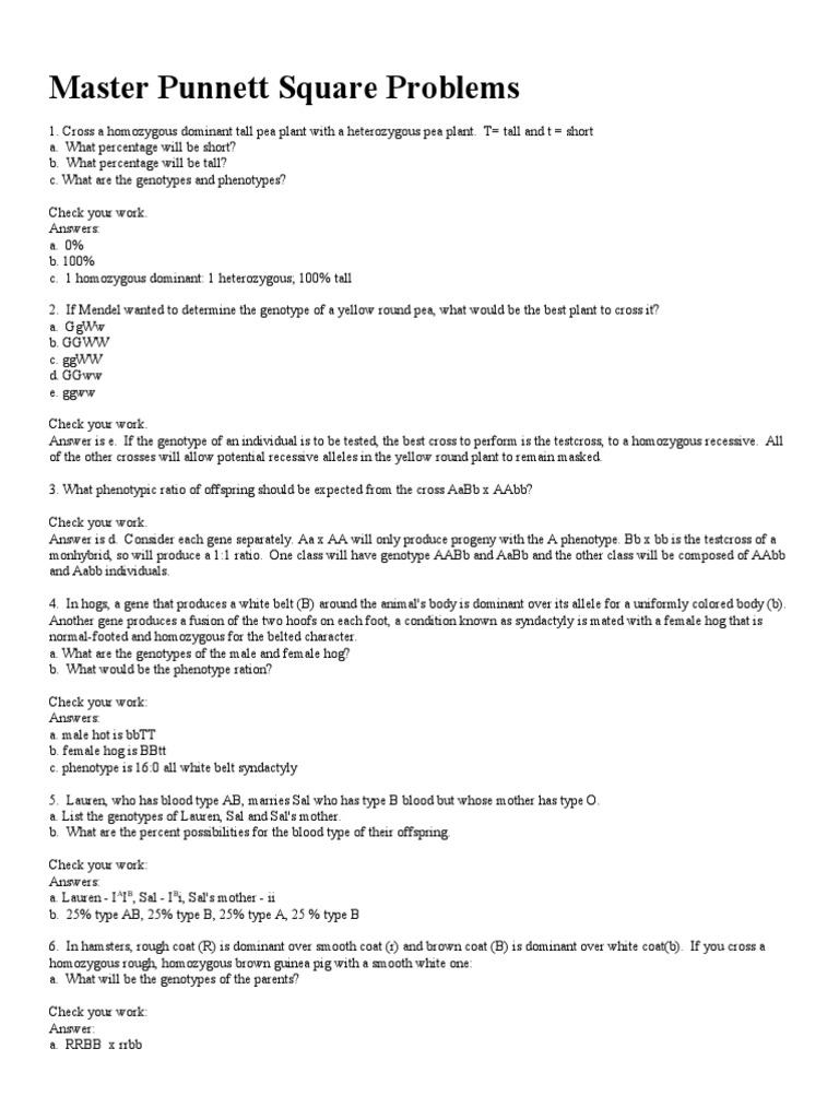 Master Punnett Square Problems Dominance Genetics Zygosity - 