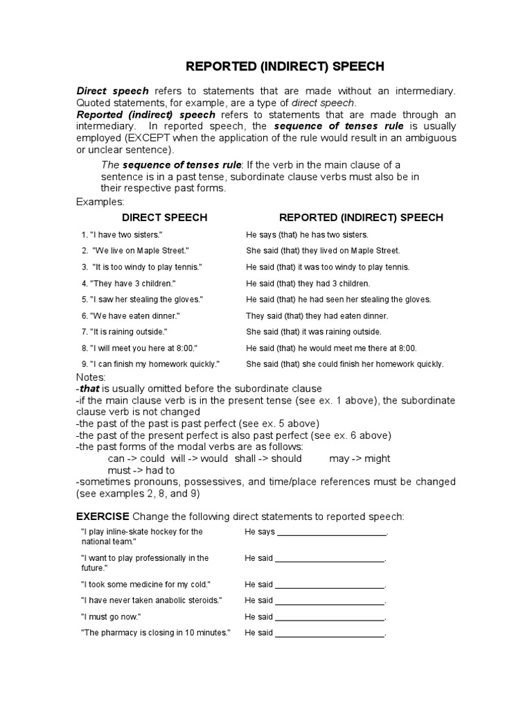28 Reported Speech Grammar Exercises | PDF | Linguistic Typology | Syntax
