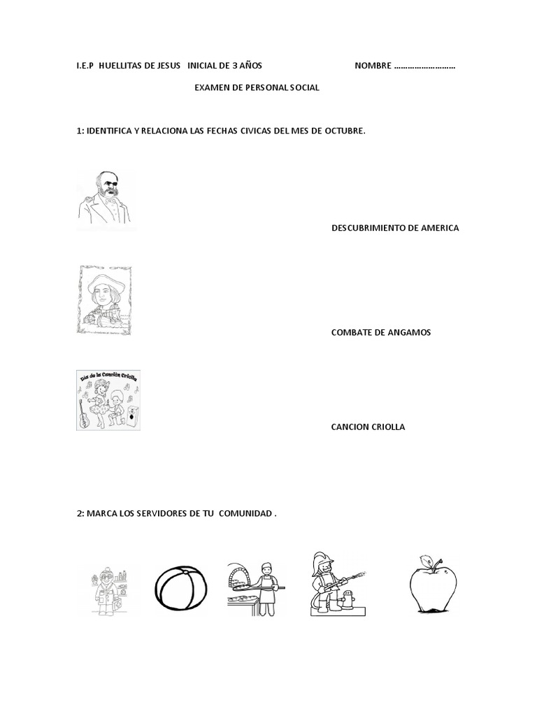 Examen de Personal Social para 3 Años | PDF | Ciencias sociales ...