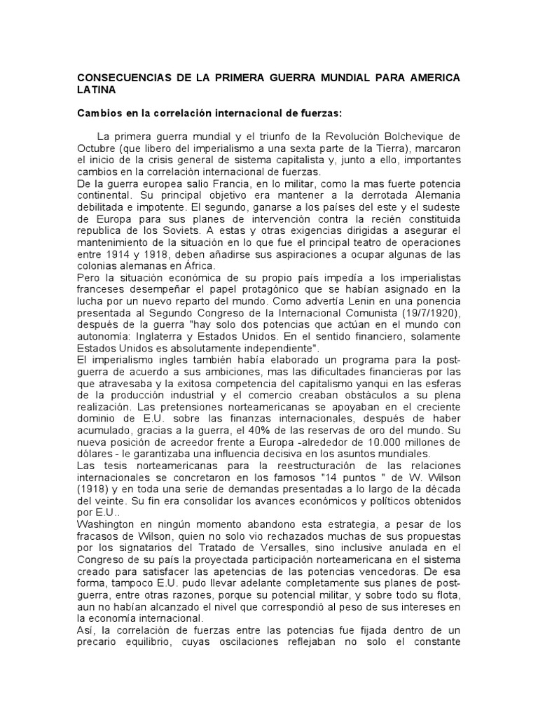 Consecuencias de La Primera Guerra Mundial para America Latina 2 | PDF