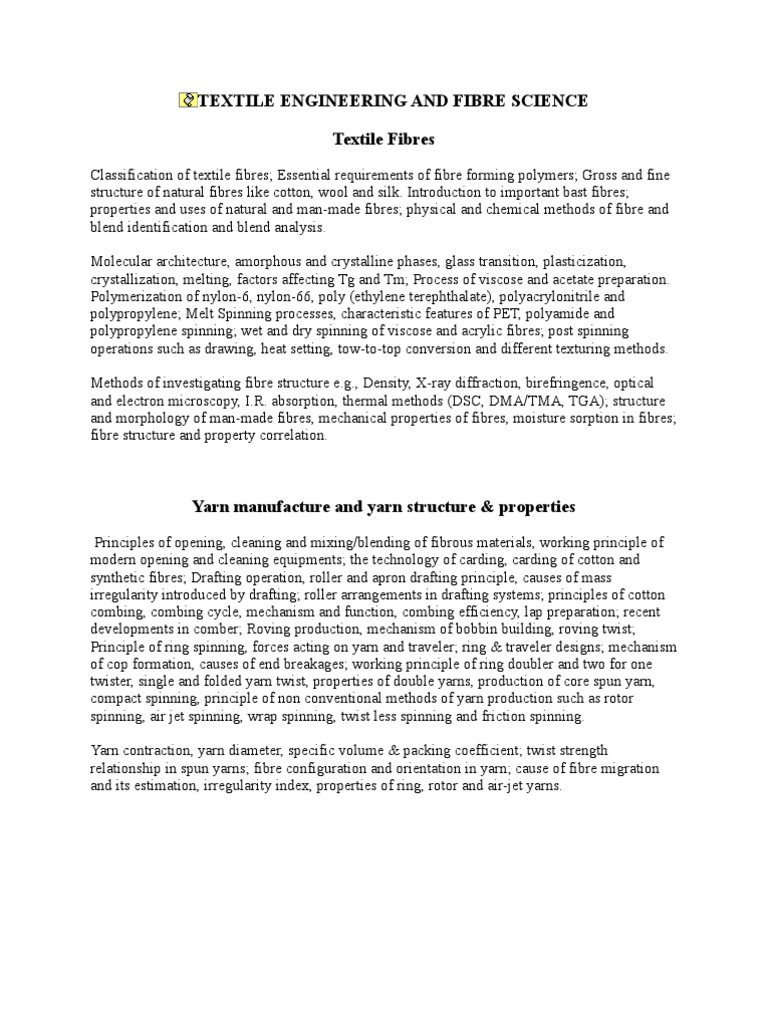 GATE Syllabus For Textile Engineering and Fiber Science | PDF ...