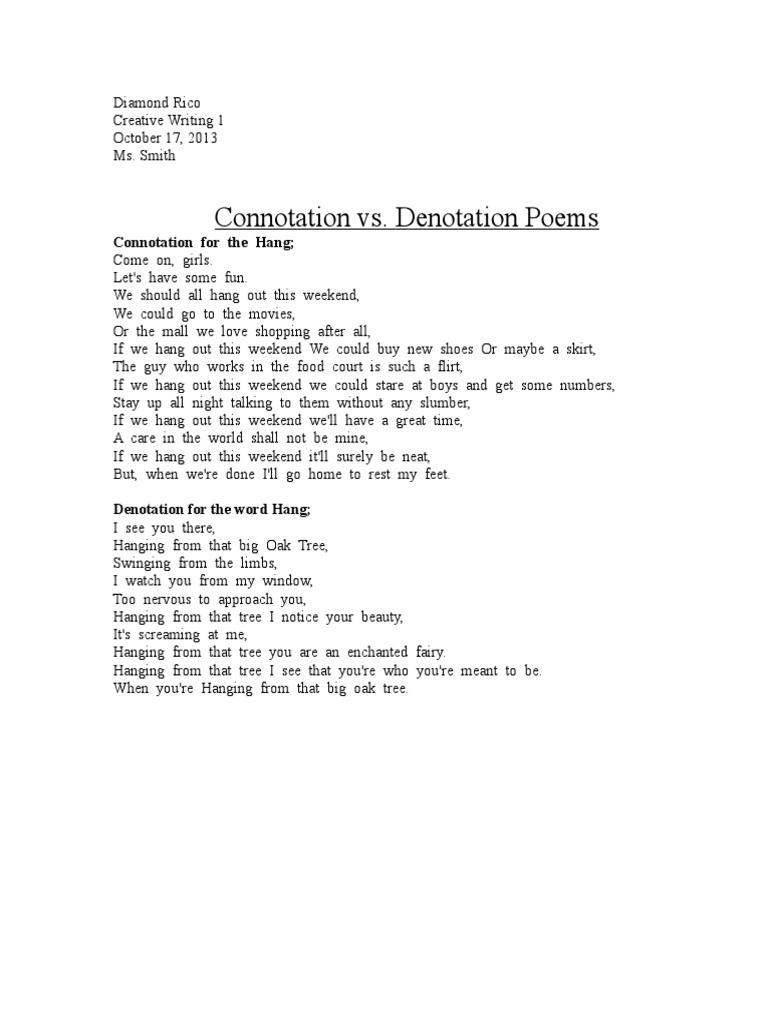 Connotation vs. Denotation Poetry Analysis | PDF