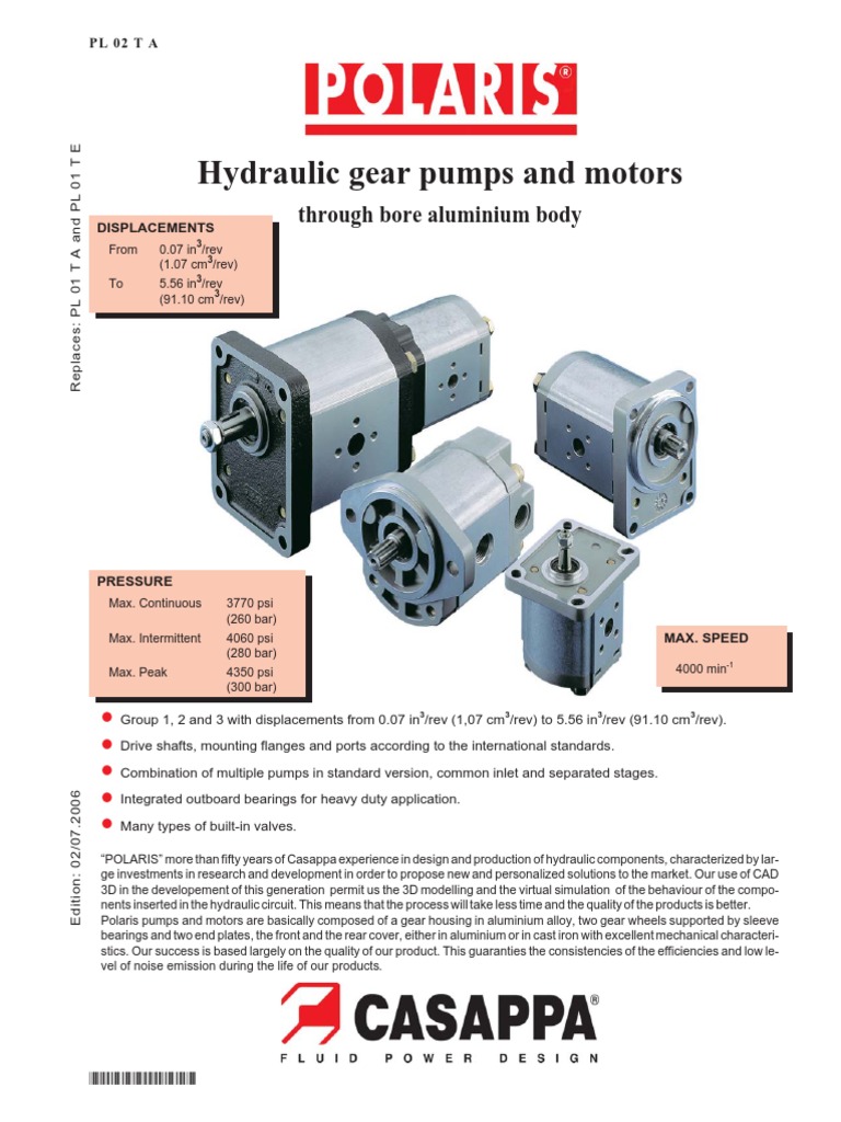 Polaris Hydraulic Gear Pump Catalog Machines Mechanical Engineering