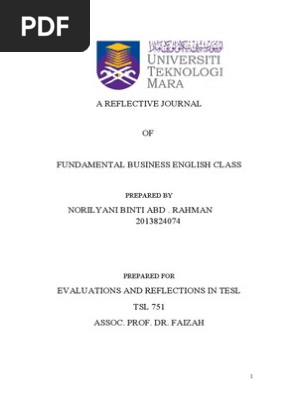 Reflective Teaching Journal by Ilyani Rahman