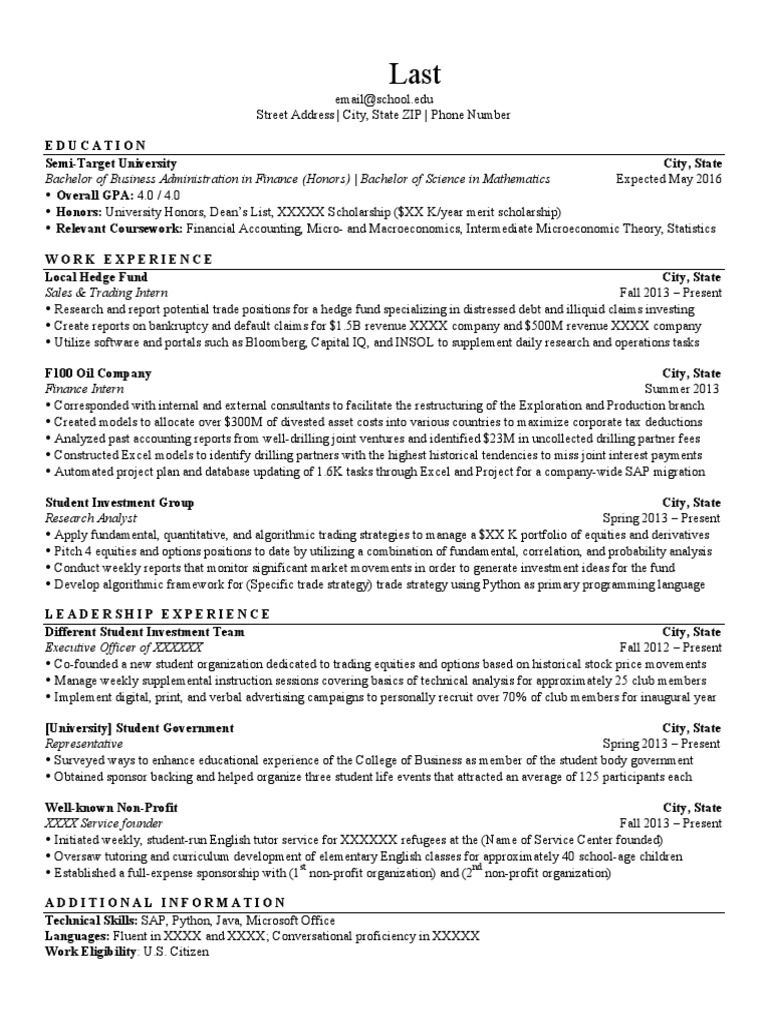 WSO Resume 8 | PDF | Hedge Fund | Investing
