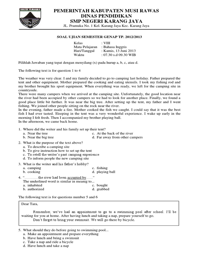 Soal Uts Essay Bahasa Inggris Mts Kelas 9 Semester 2