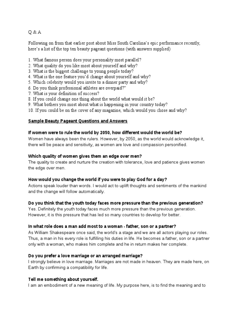 Beauty Pageant Questions Pdf