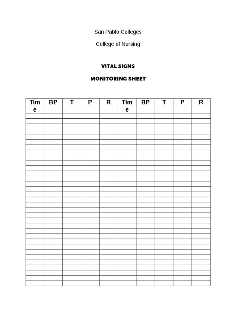 Vital Signs Monitoring Sheet