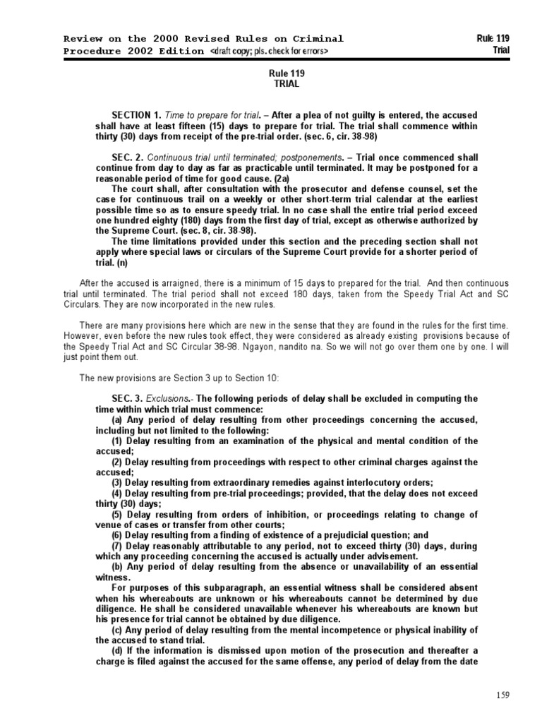 Rule 119 Trial | PDF | Continuance | Demurrer