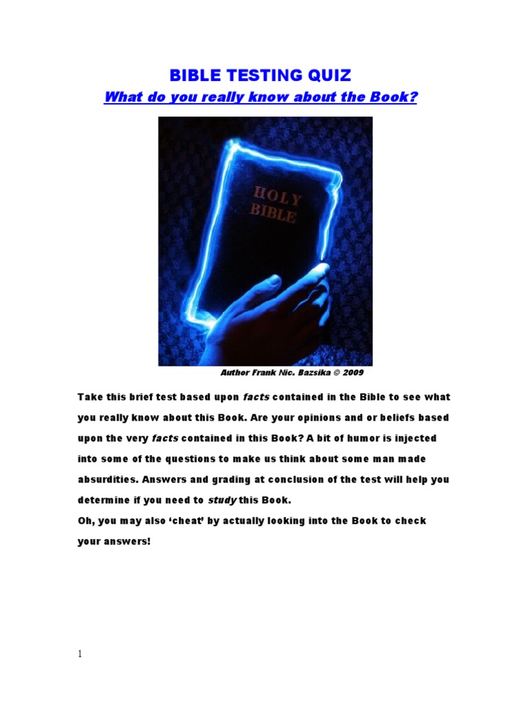 Bible Testing Quiz PDF Truth Israelites
