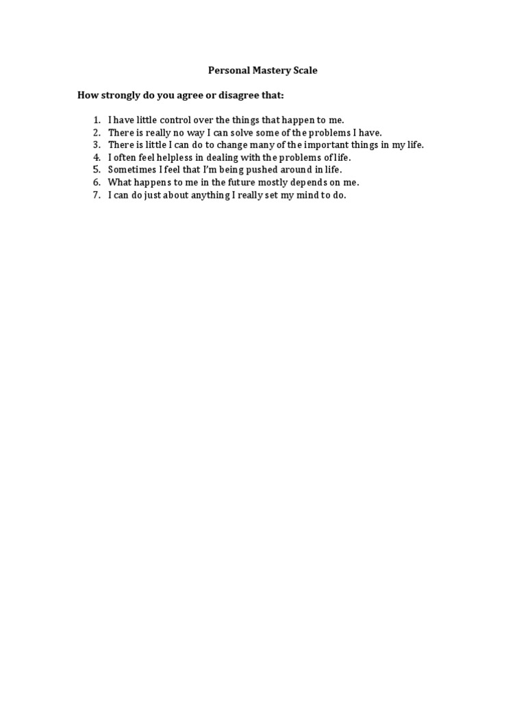 Personal Mastery Scale | PDF