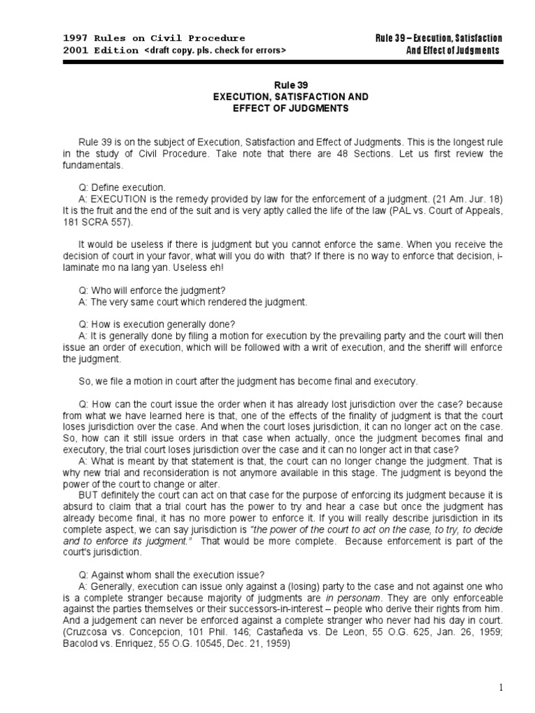 Rule 39: Execution of Judgments | PDF | Judgment (Law) | Jargon