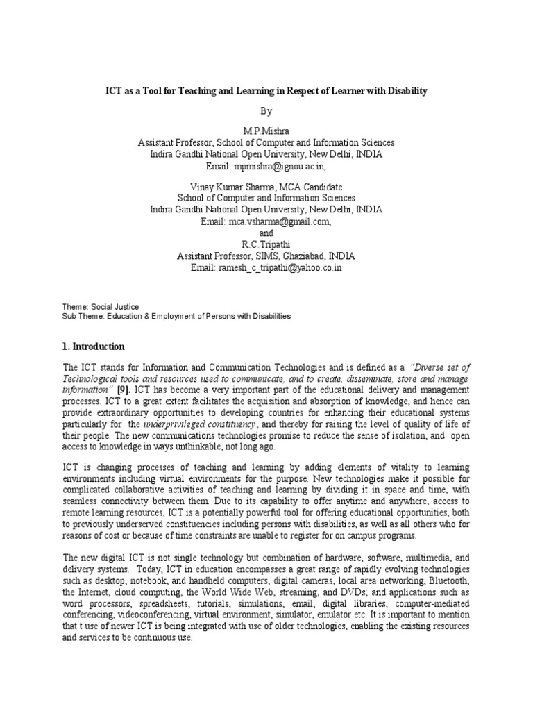 ICT As A Tool For Teaching and Learning in Respect of Learner With ...