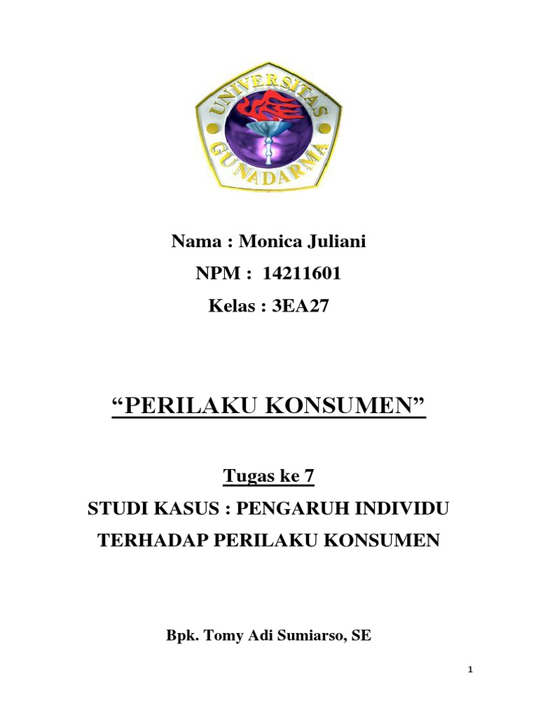 Perilaku Konsumen Tugas Ke 7 Makalah Studi Kasus Pengaruh Individu Thd Perilaku Konsumen
