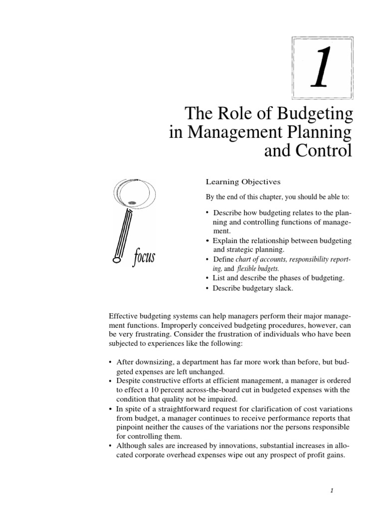 The Role of Budgeting in Management Planning and Control Ing, and