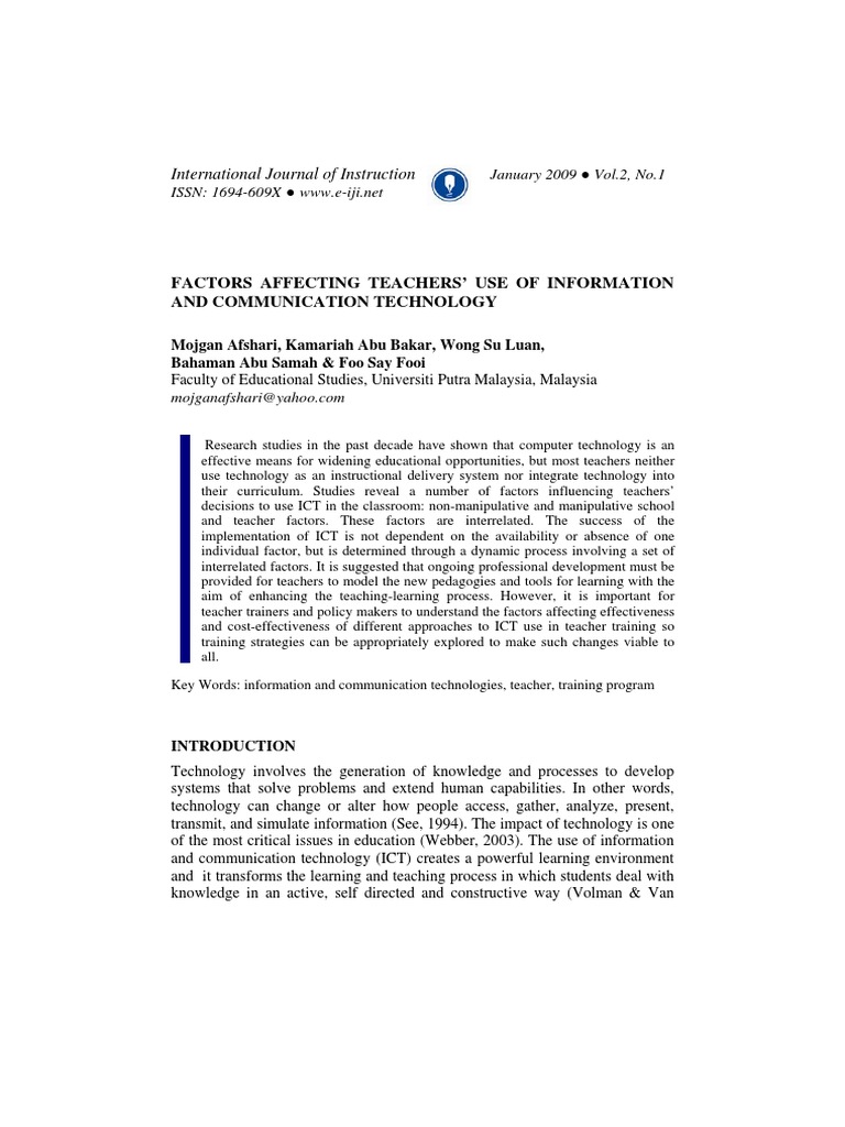 Factors Influencing ICT Use by Teachers | PDF | Educational Technology ...