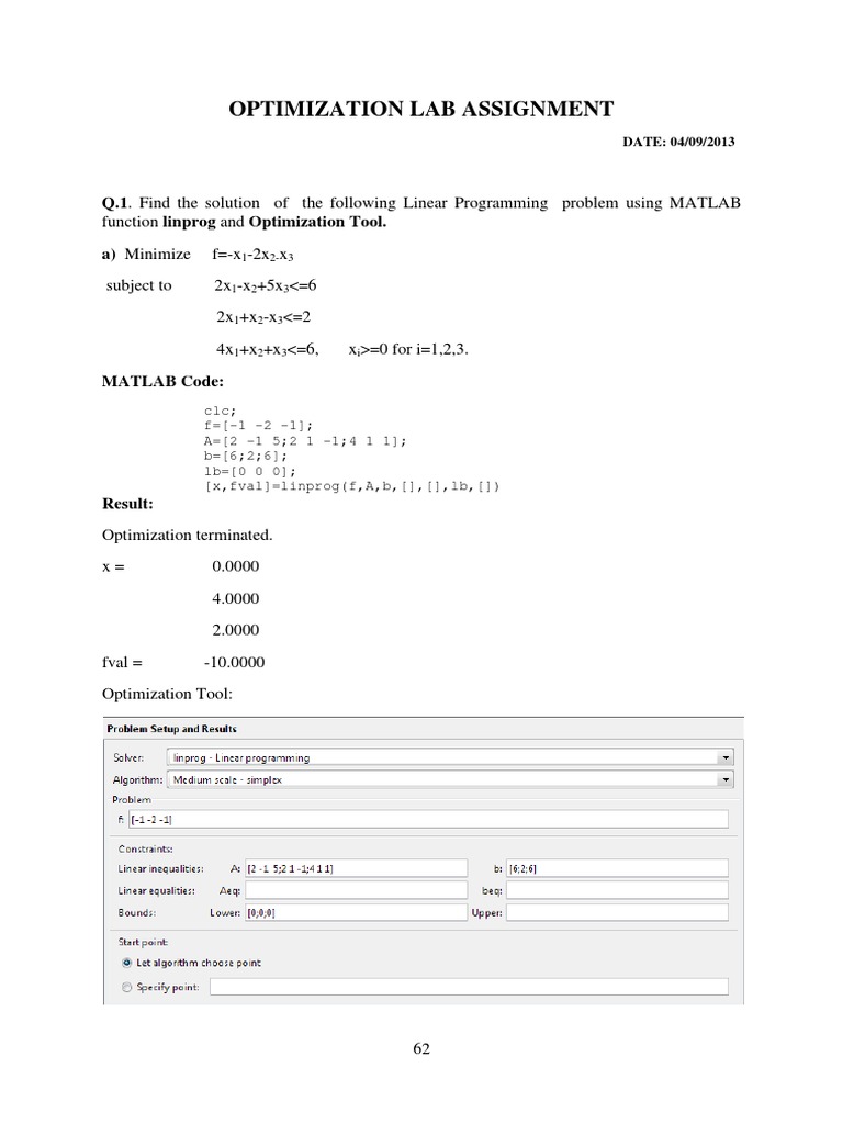 Matlab Example | PDF | Mathematical Optimization | Linear Programming