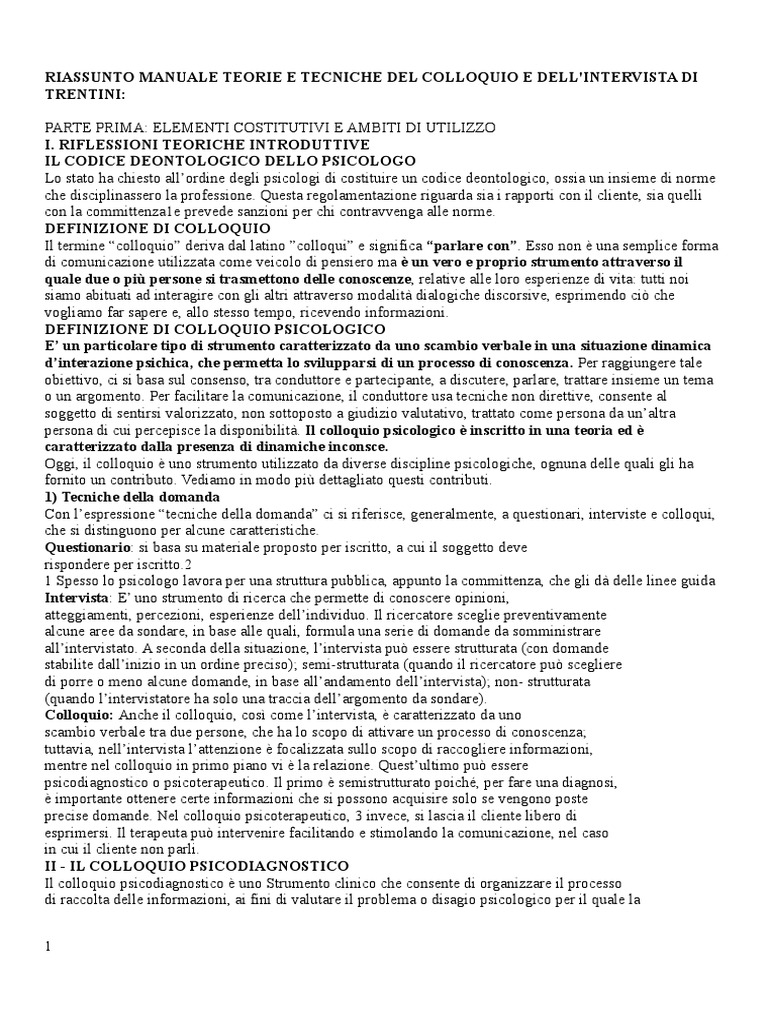 Riassunto Manuale Trentini Teorie e Tecniche Del Colloquio e Dell_intervista