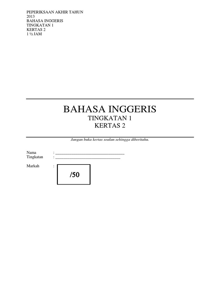 Diagnostic Test Bahasa Inggeris Tingkatan 1 Pdf Foods