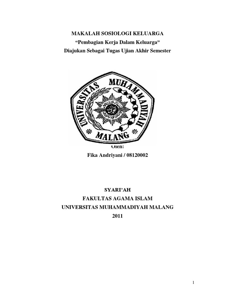 Makalah Sosiologi Keluarga “Pembagian Kerja Dalam Keluarga