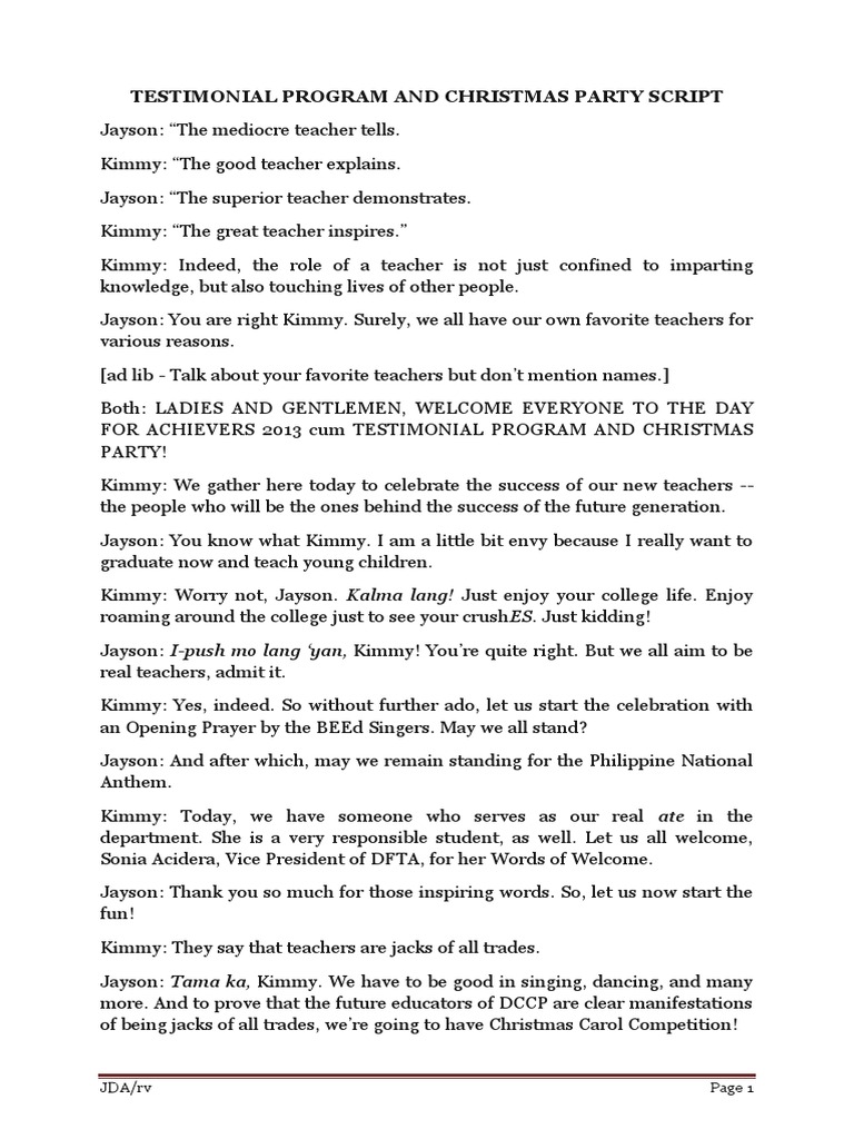 Testimonial Program And Christmas Party Script