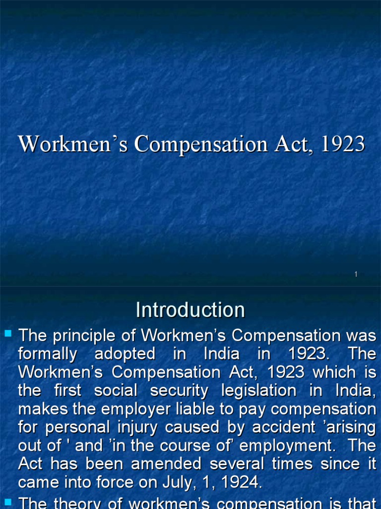 Workmen's Compensation Act, 1923 PDF Private Law Common Law