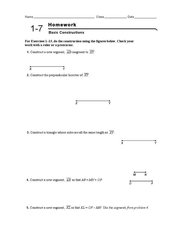 Grade 7 Geometry Constructions Worksheet | PDF | Euclid | Triangle